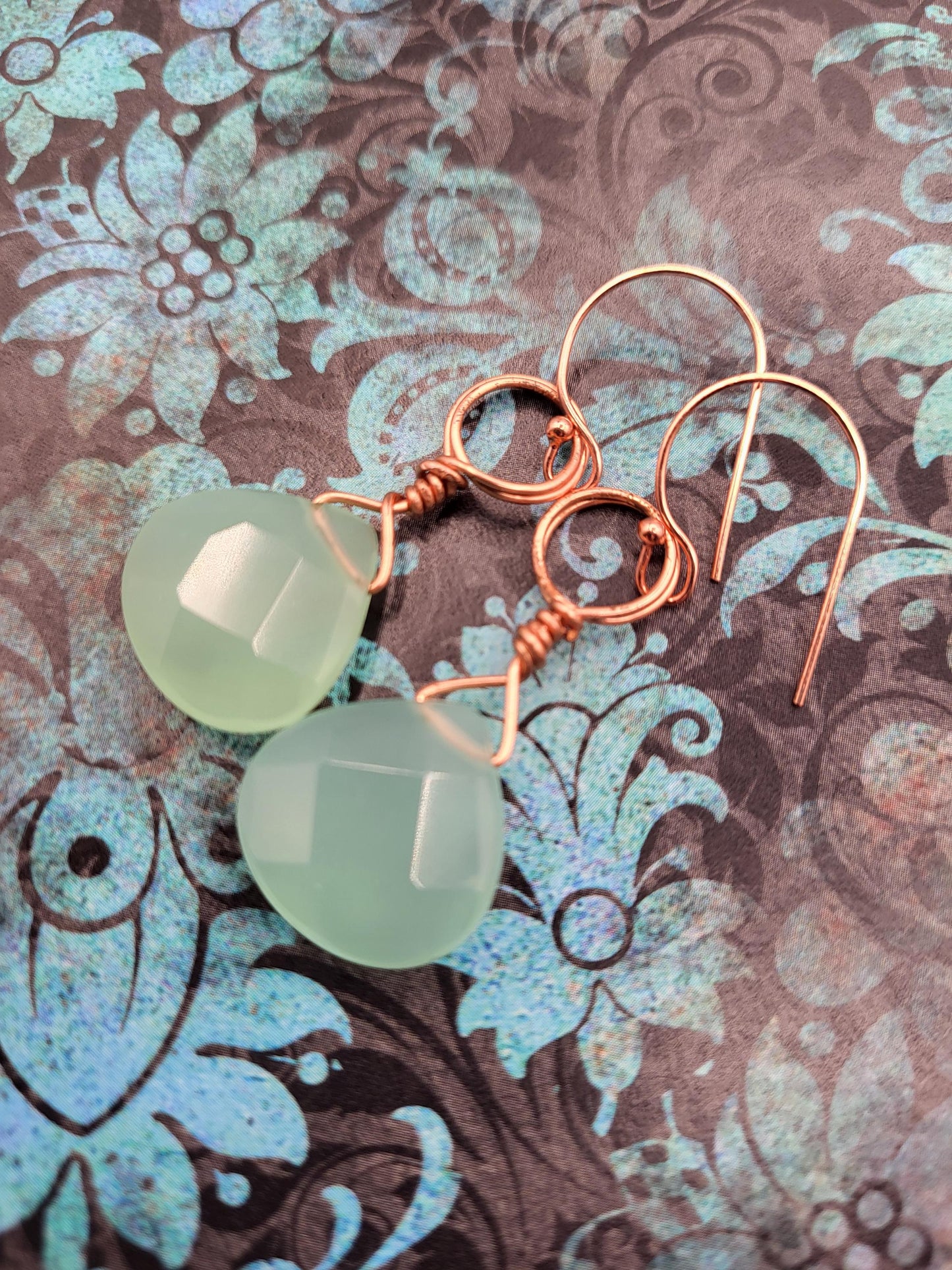 Jade and Copper Wrapped Earrings