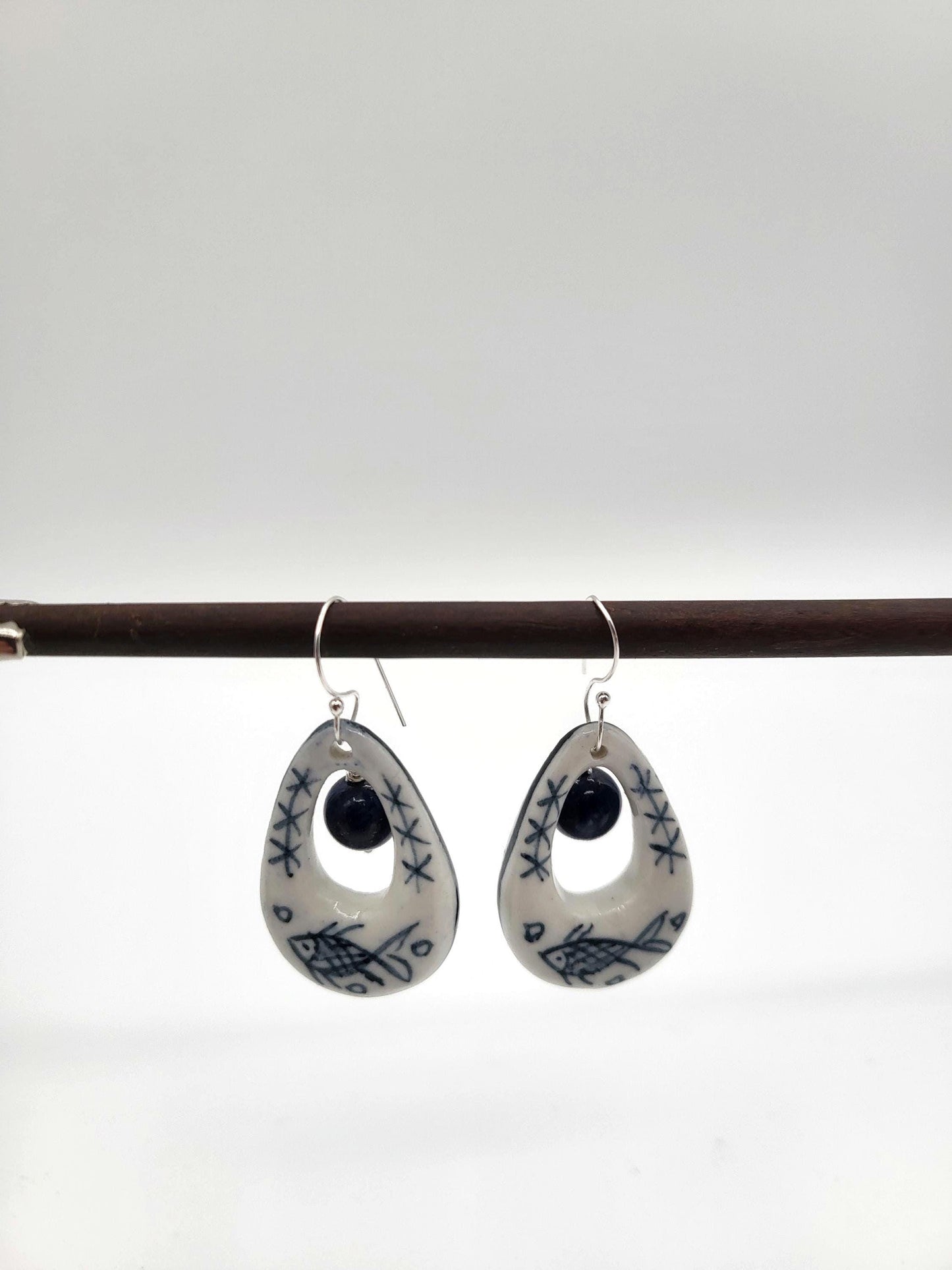 Lapis Lazuli and Ceramic Drop Earrings