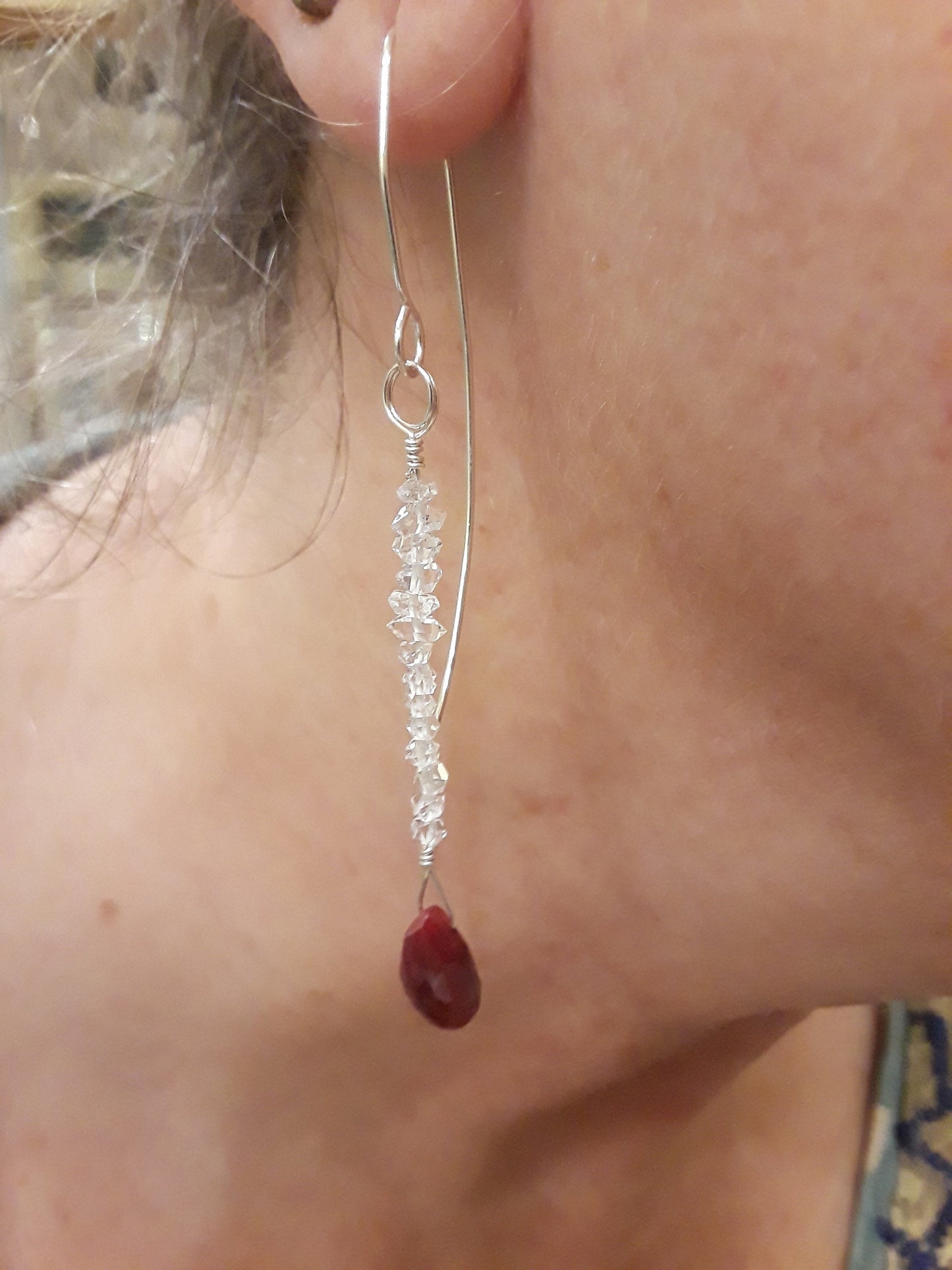 Ruby and Diamond Cascade Earrings with Silver wire.