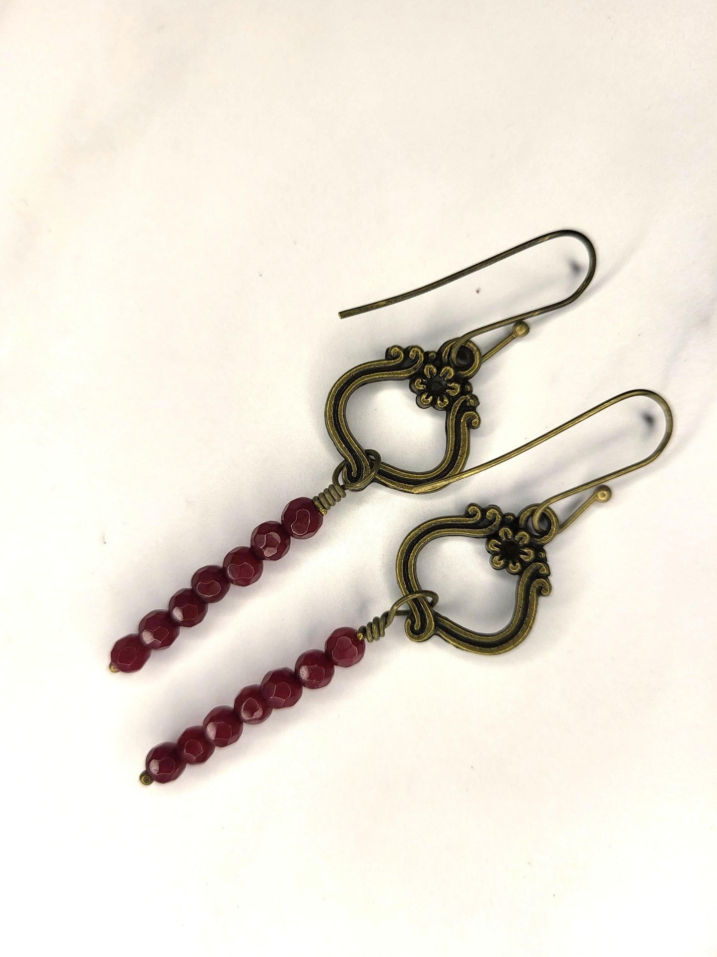 Ruby Jade and bronze drop earrings.