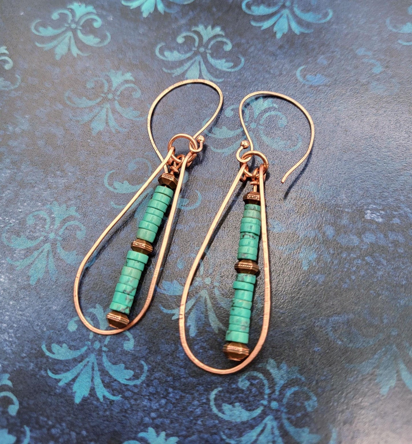 Turquoise and Copper Drop Earrings