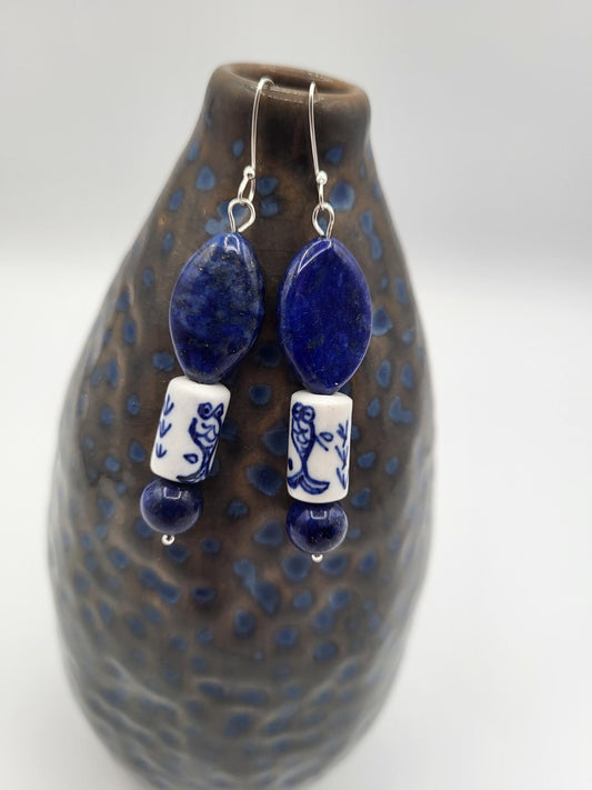 Lapis Lazuli and Ceramic Drop Earrings