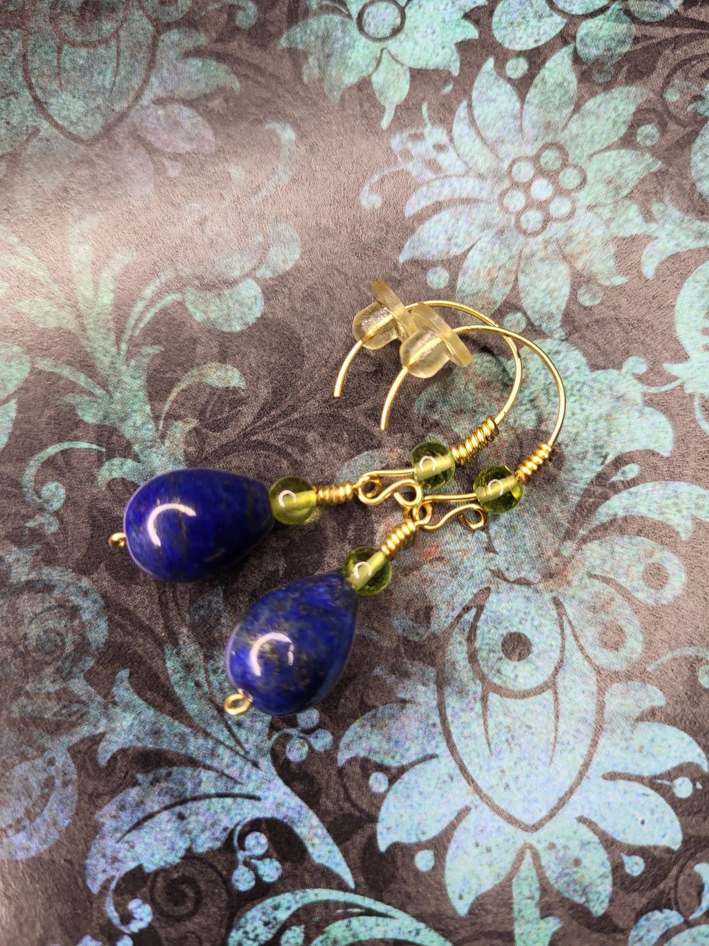 Lapis and Peridot Earrings with Brass Handmade