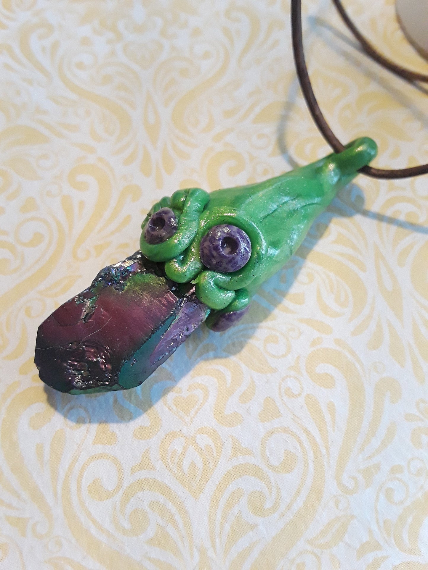 Crystal and sculpted clay. Fairy forest stone. Fantasy jewelry.
