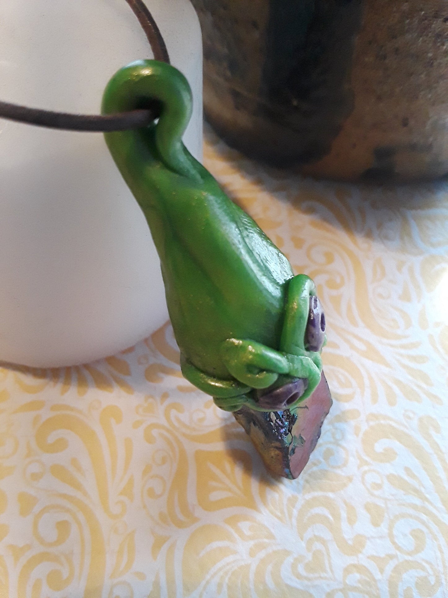 Crystal and sculpted clay. Fairy forest stone. Fantasy jewelry.