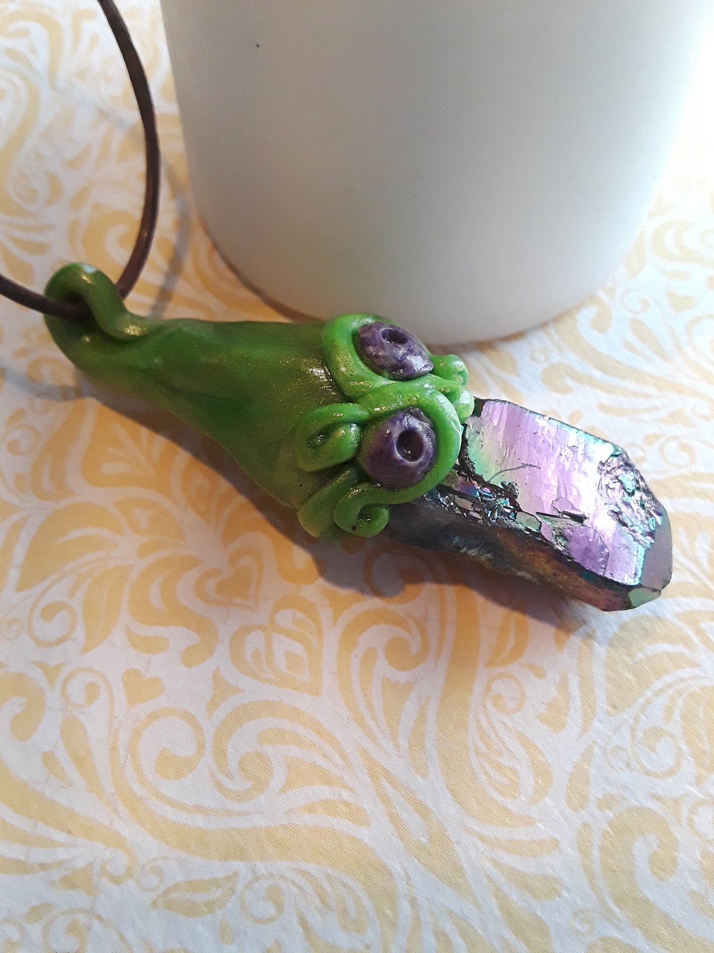 Crystal and sculpted clay. Fairy forest stone. Fantasy jewelry.