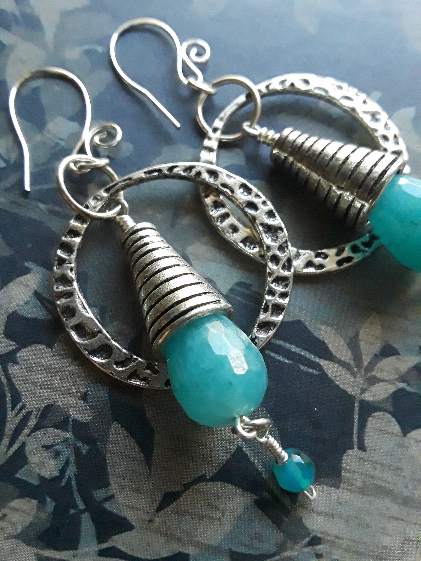 Aqua Marine, Agate and Silver Earrings
