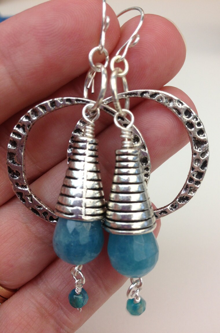 Aqua Marine, Agate and Silver Earrings