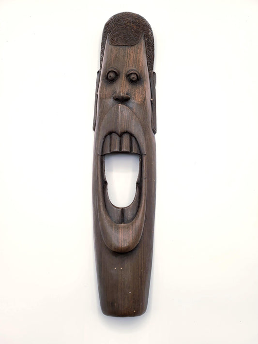 Vintage African Nigerian Tribal Long Face Wall Art Decor Hand Carved Wood