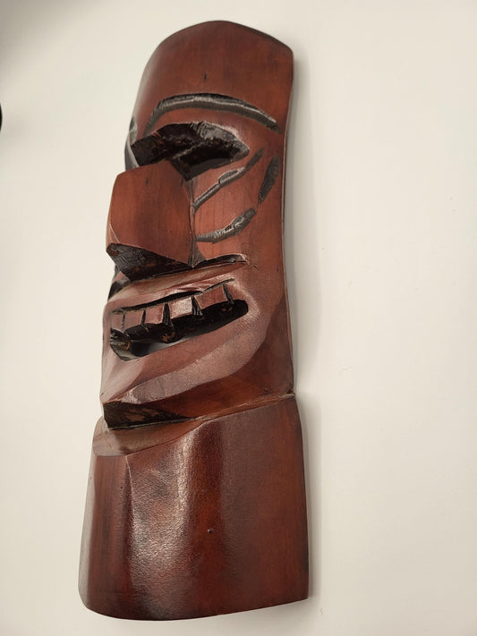 Vintage Mid Century Hawaiian Tiki Mask Hand Carved Wood