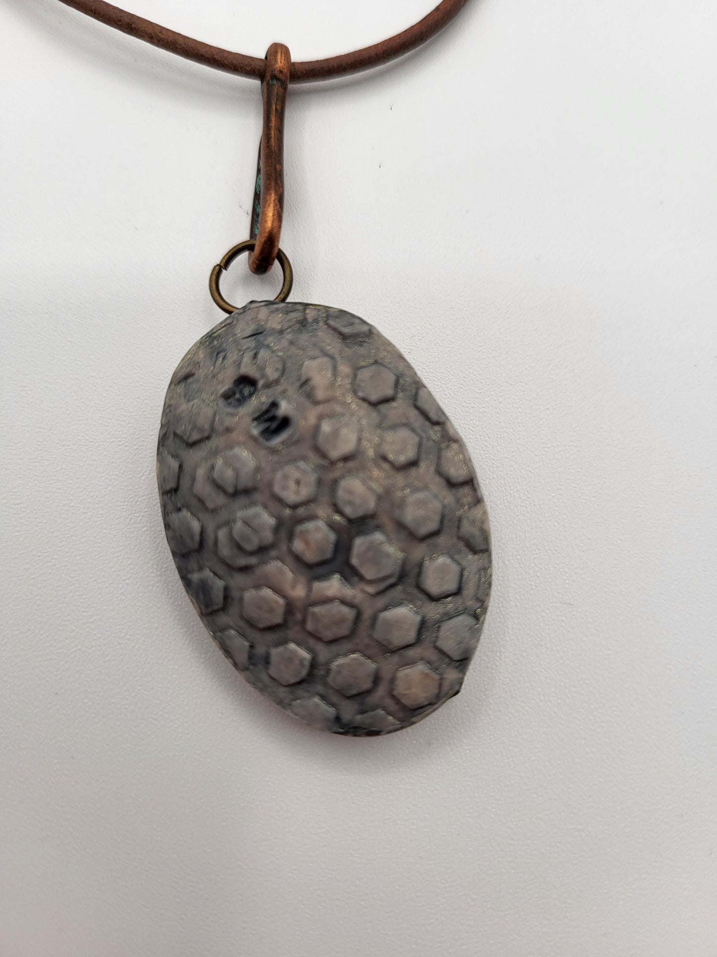 Opalite & Garnet Pendant Necklace made with Polymer Clay Sculpture on a Leather Cord