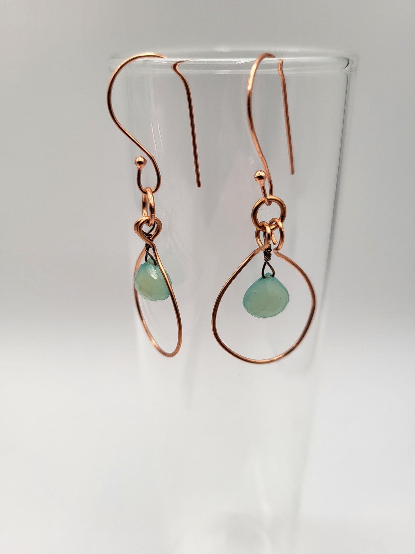 Chalcedony and Copper Hoop Drop Earrings