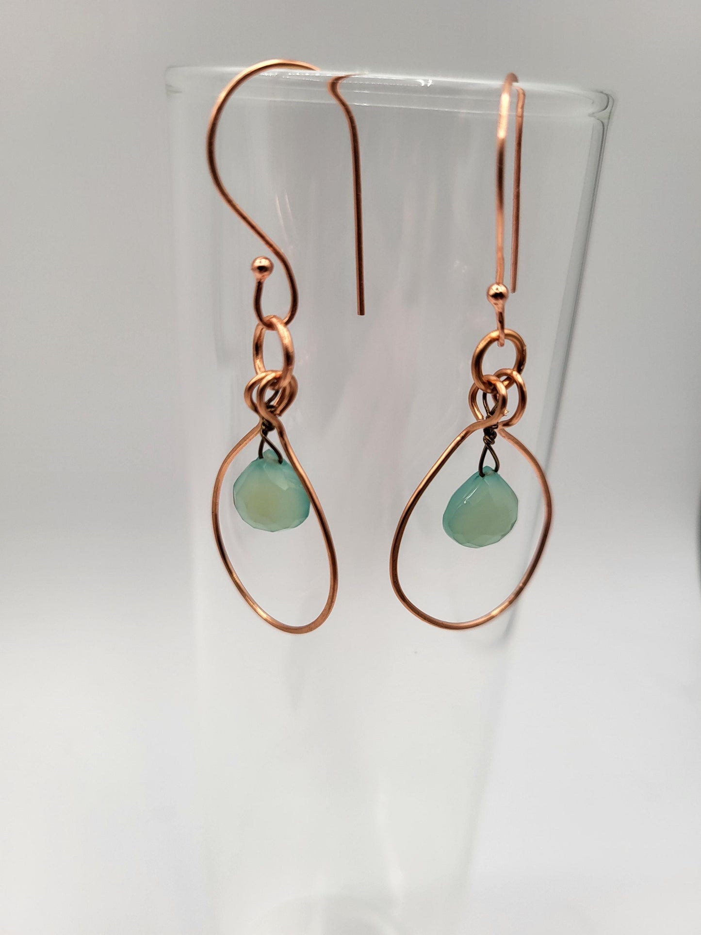 Chalcedony and Copper Hoop Drop Earrings
