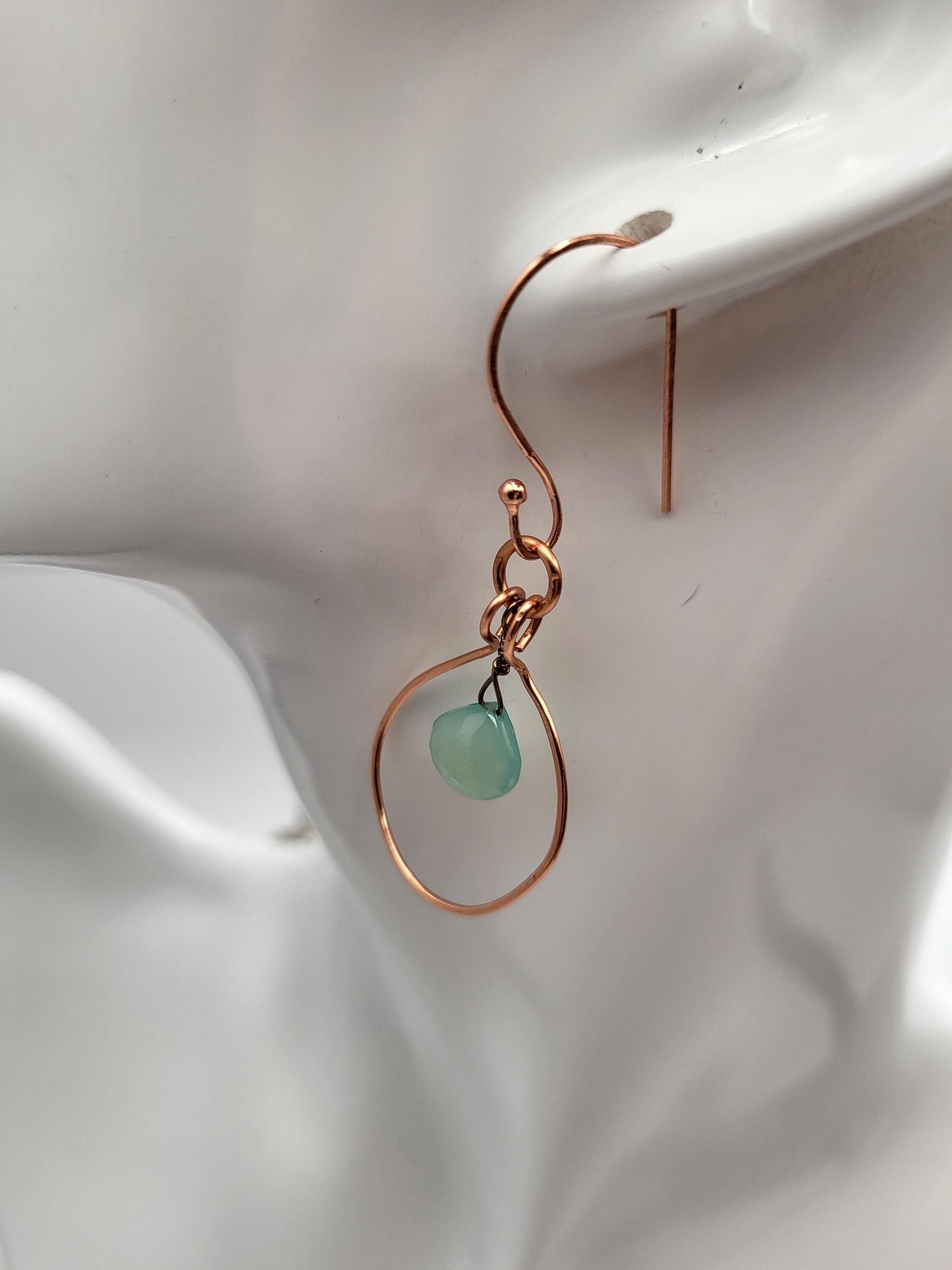 Chalcedony and Copper Hoop Drop Earrings