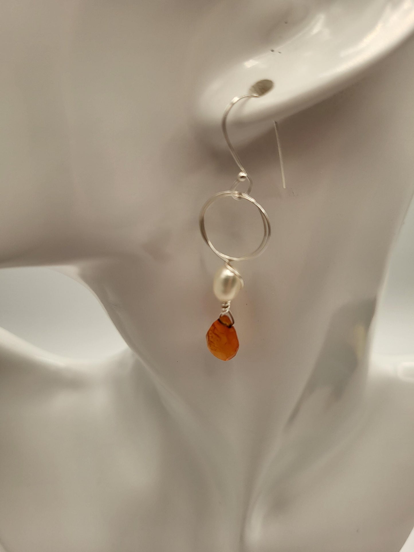 Carnelian and Fresh Water Pearl Earrings