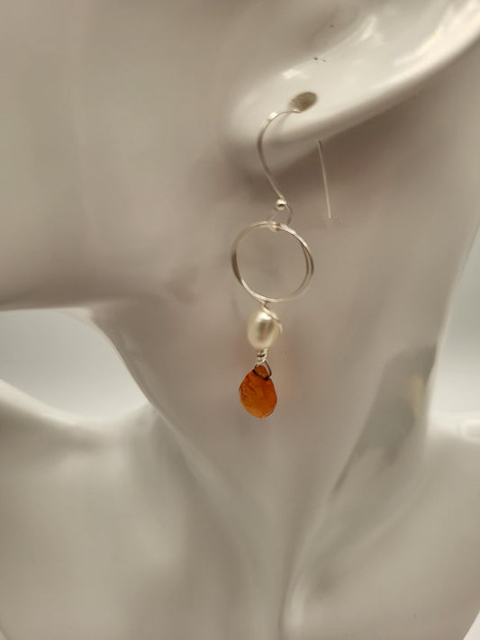 Carnelian and Fresh Water Pearl Earrings