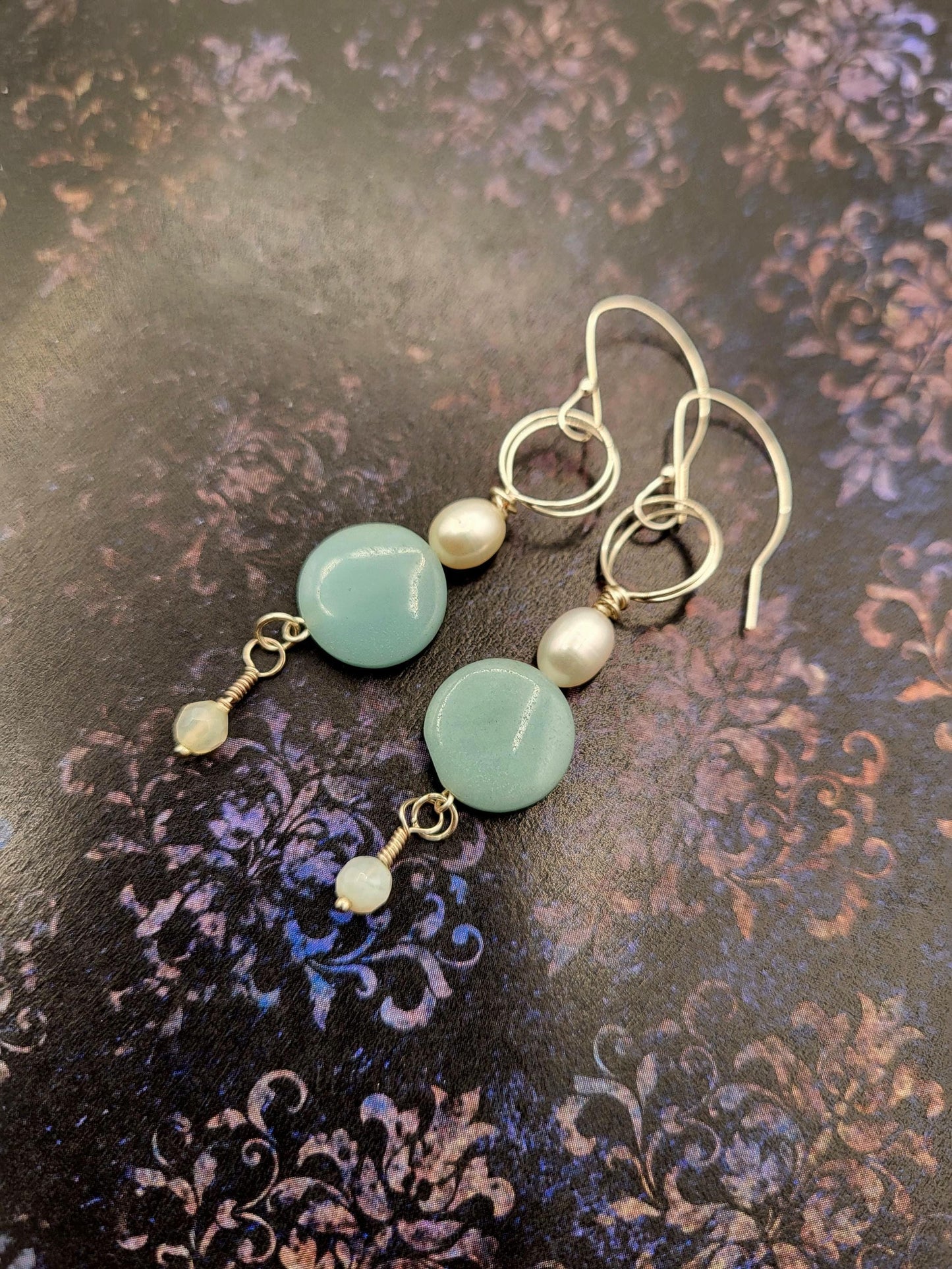 Amazonite and Fresh Water Pearl Earrings