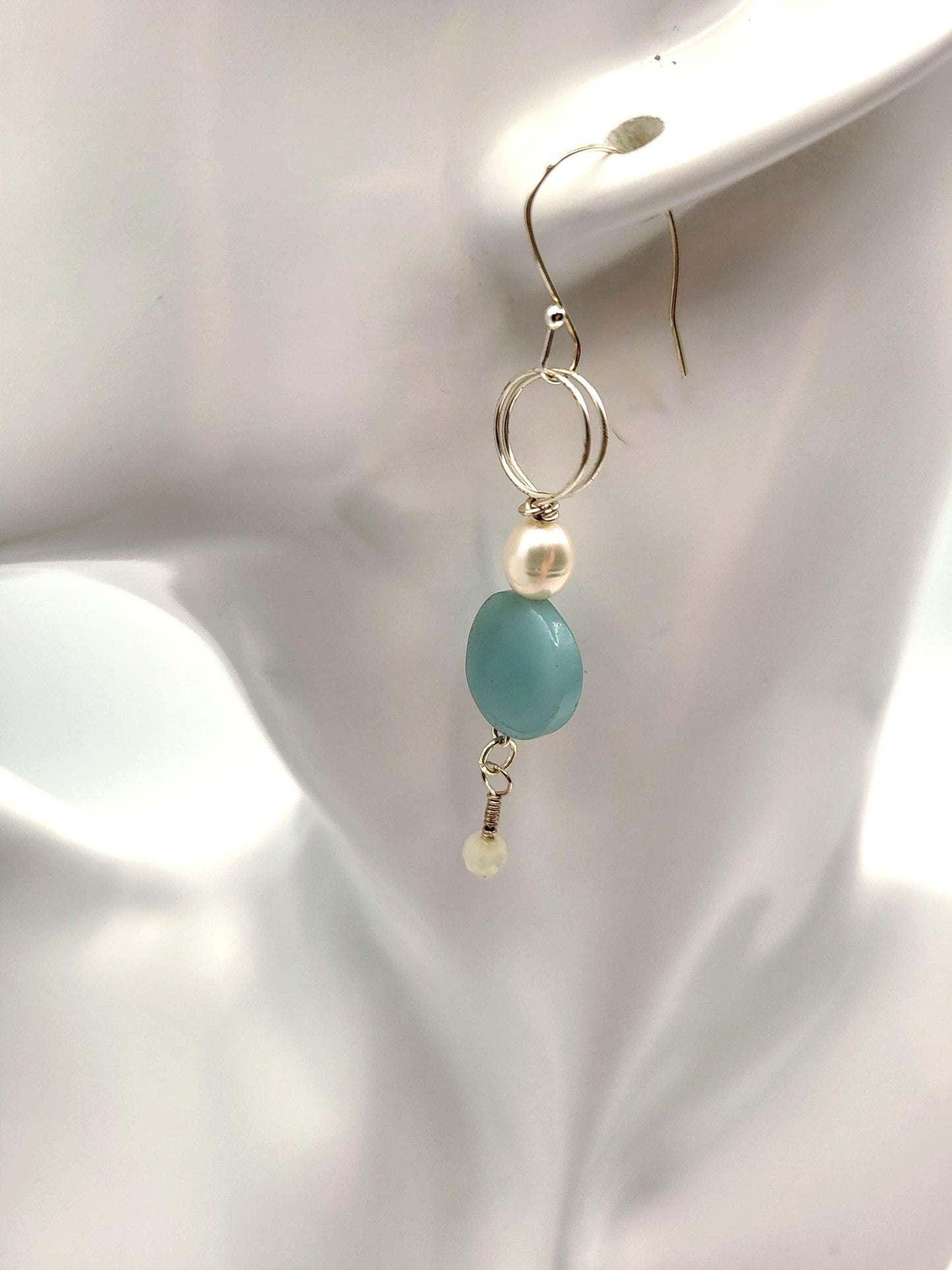 Amazonite and Fresh Water Pearl Earrings