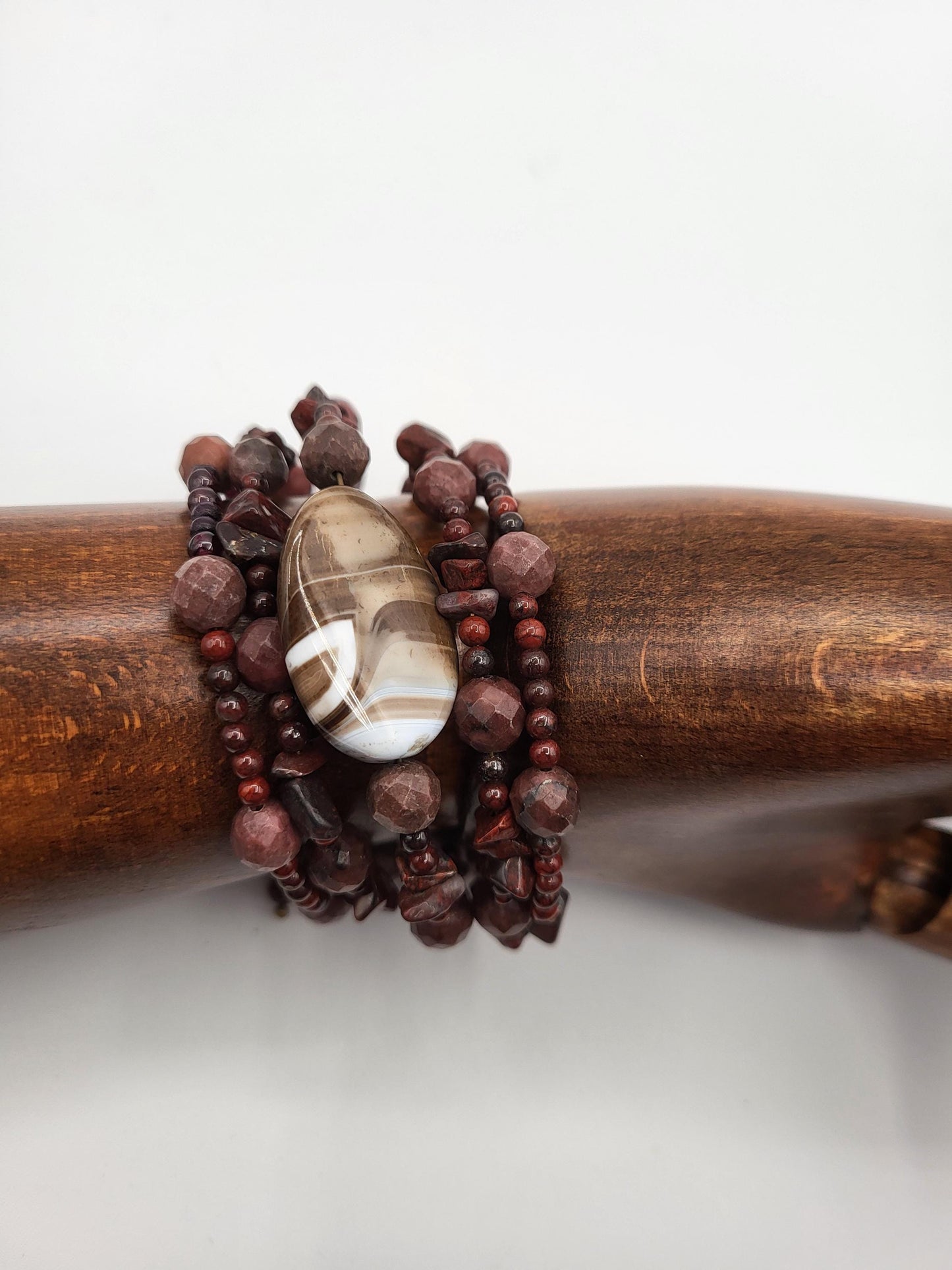 Brown Jasper and Agate Beaded Wrap Bracelet Handmade