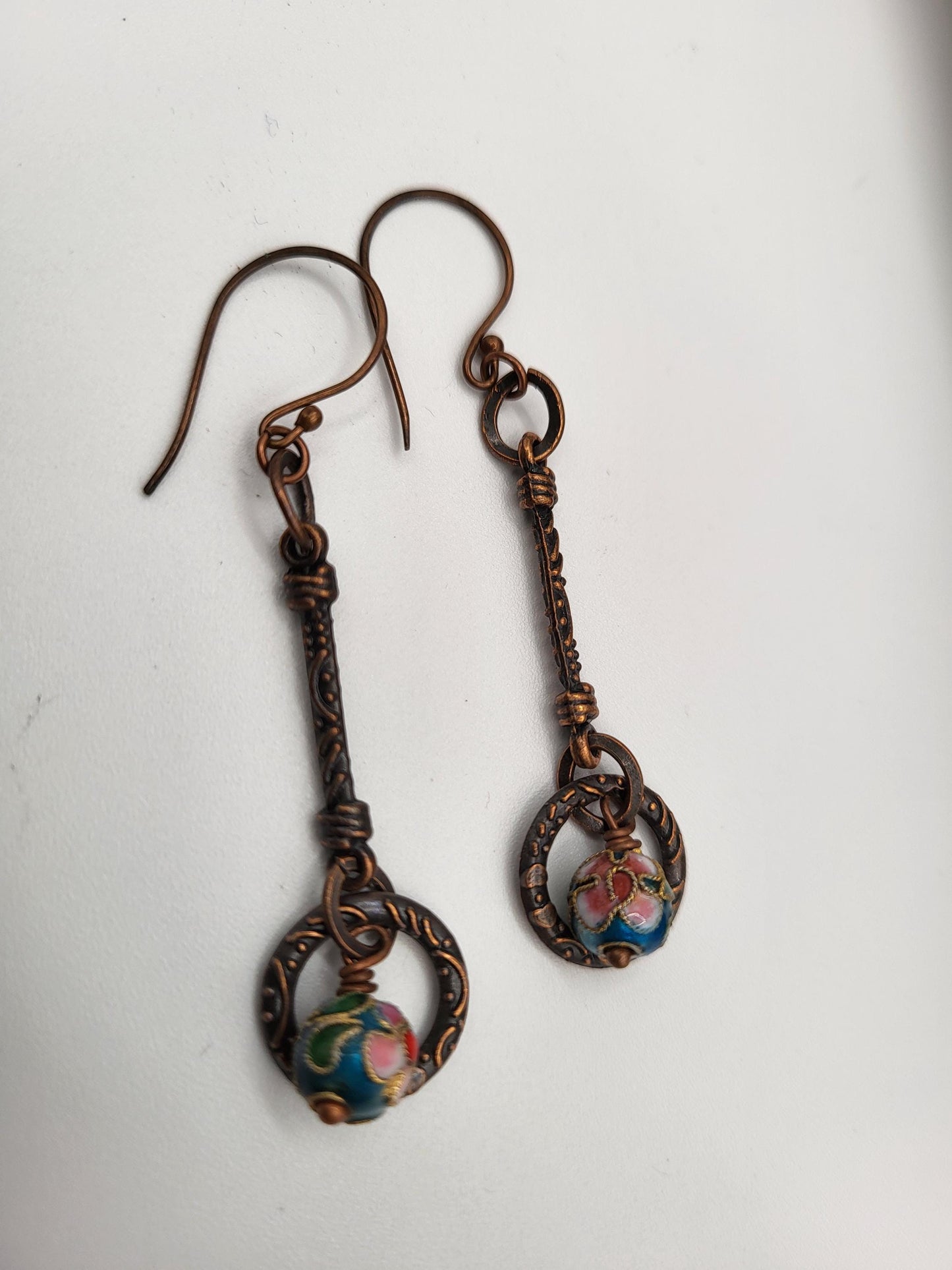 Copper and Enamel beaded earrings. Copper Bohemian Earrings