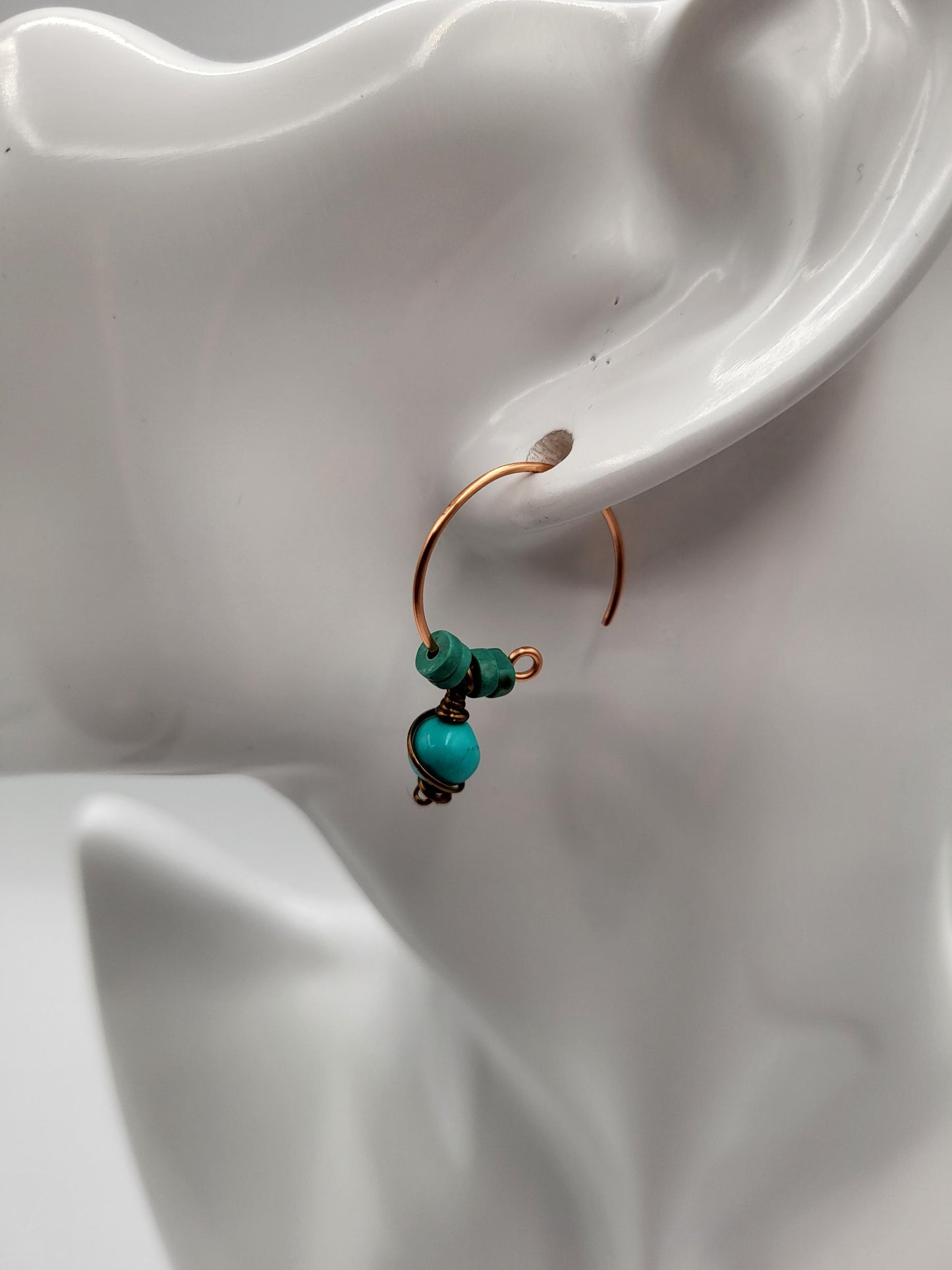 Turquoise and Copper Post Hoop Earrings