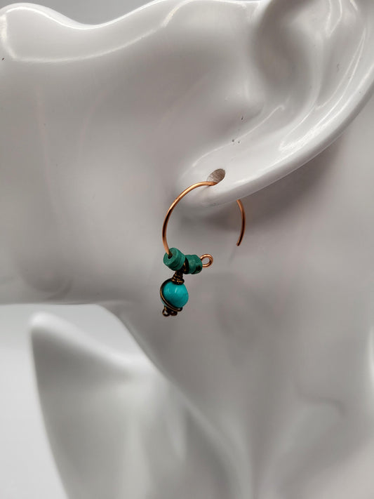 Turquoise and Copper Post Hoop Earrings