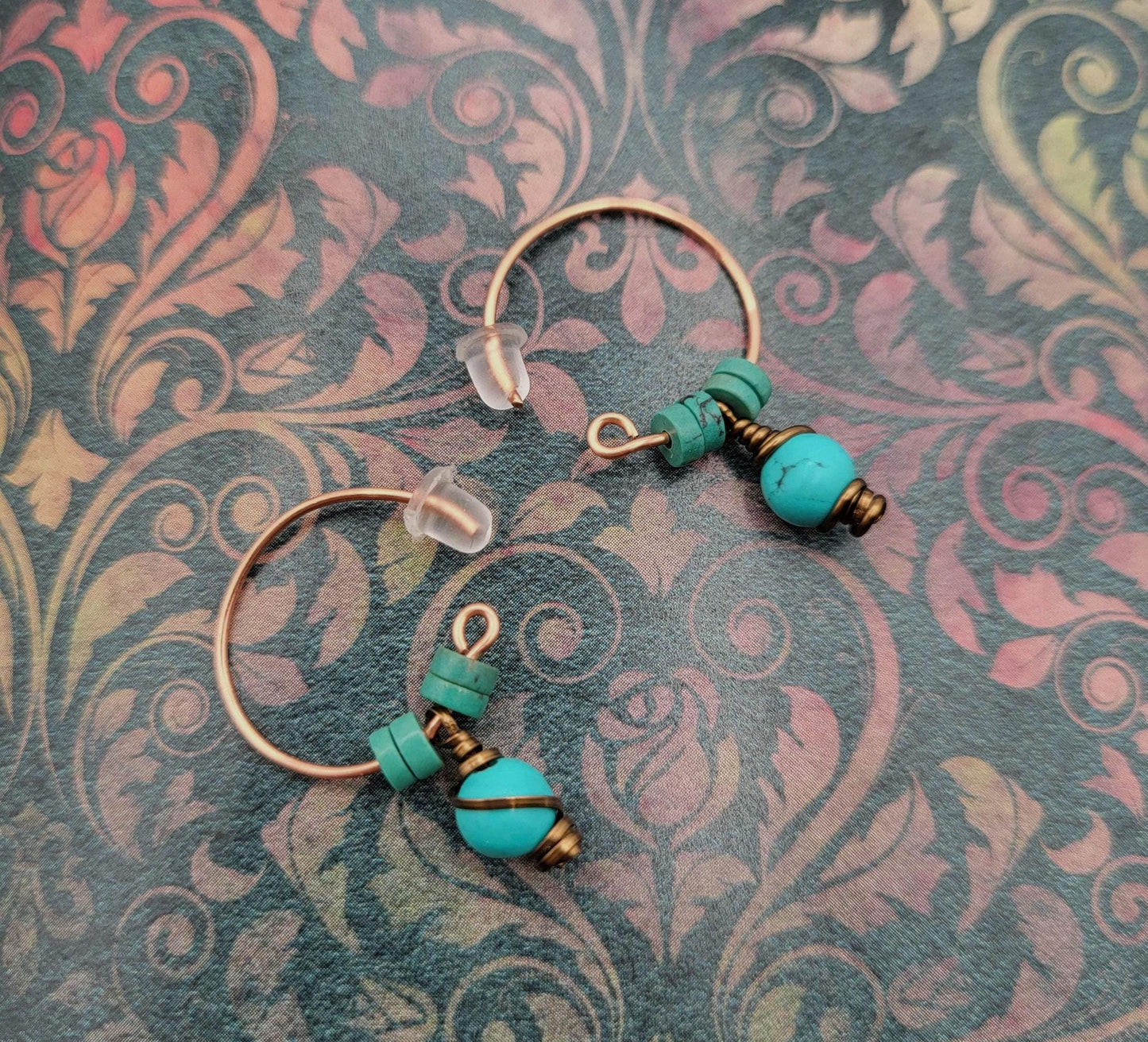 Turquoise and Copper Post Hoop Earrings