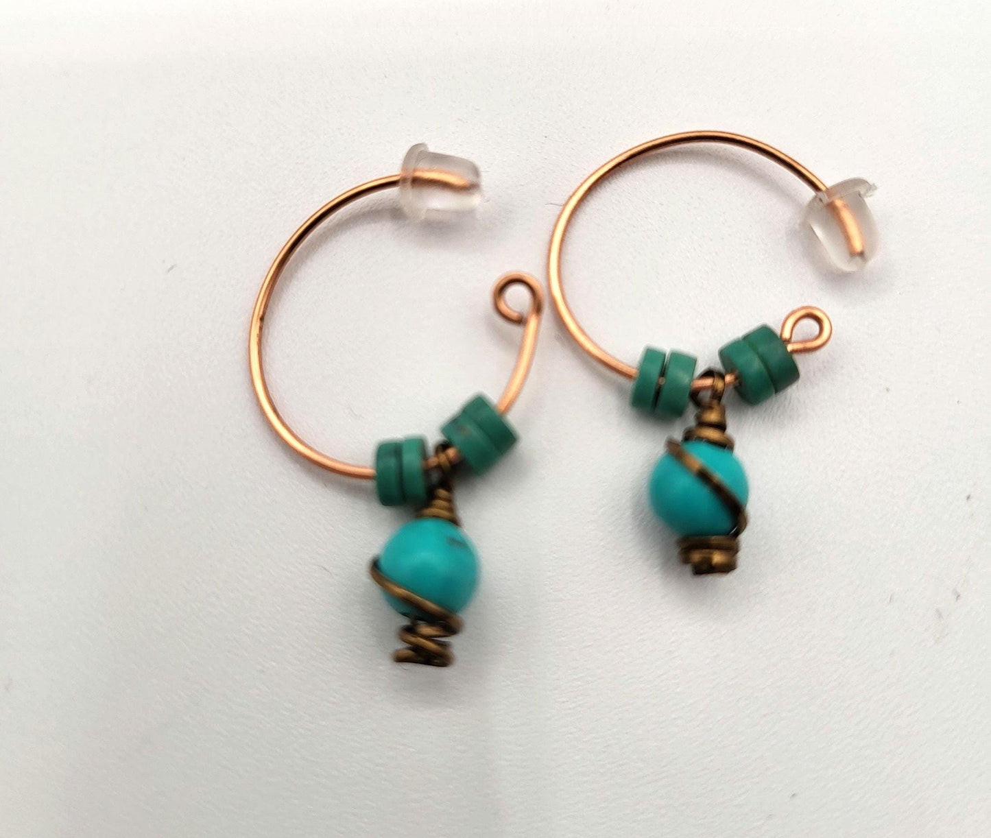 Turquoise and Copper Post Hoop Earrings