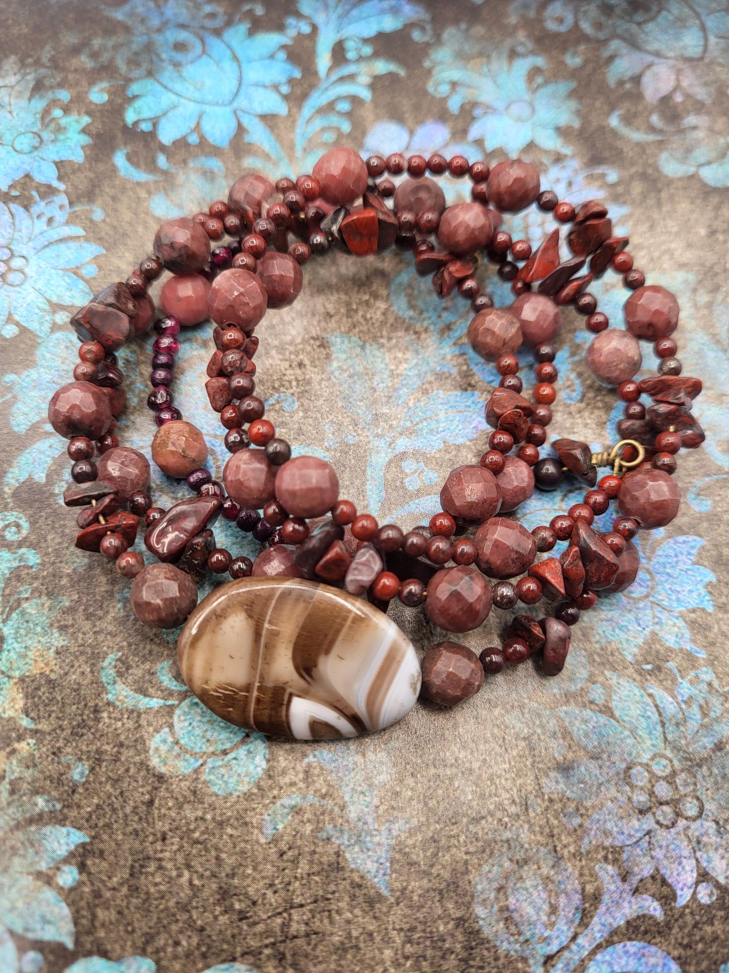 Brown Jasper and Agate Beaded Wrap Bracelet Handmade
