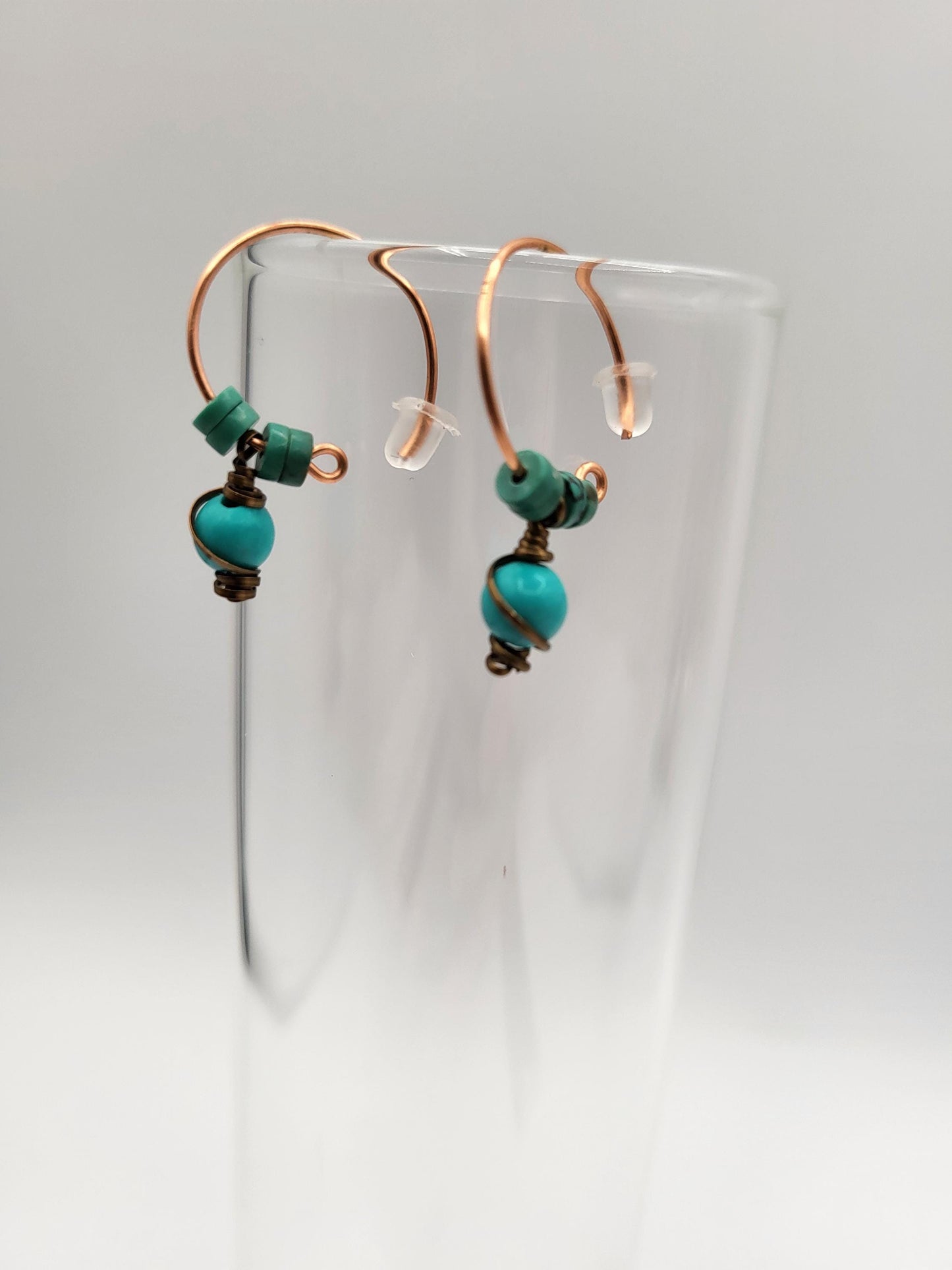Turquoise and Copper Post Hoop Earrings