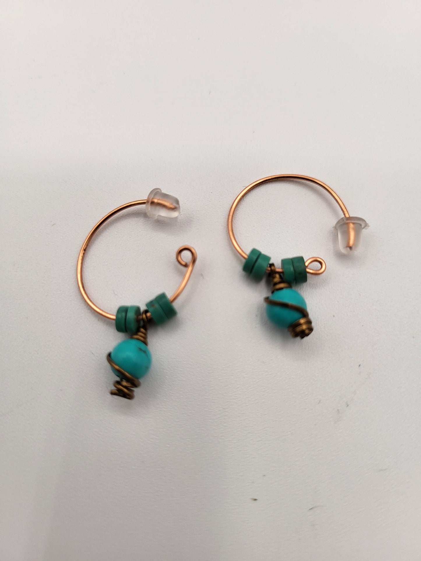 Turquoise and Copper Post Hoop Earrings