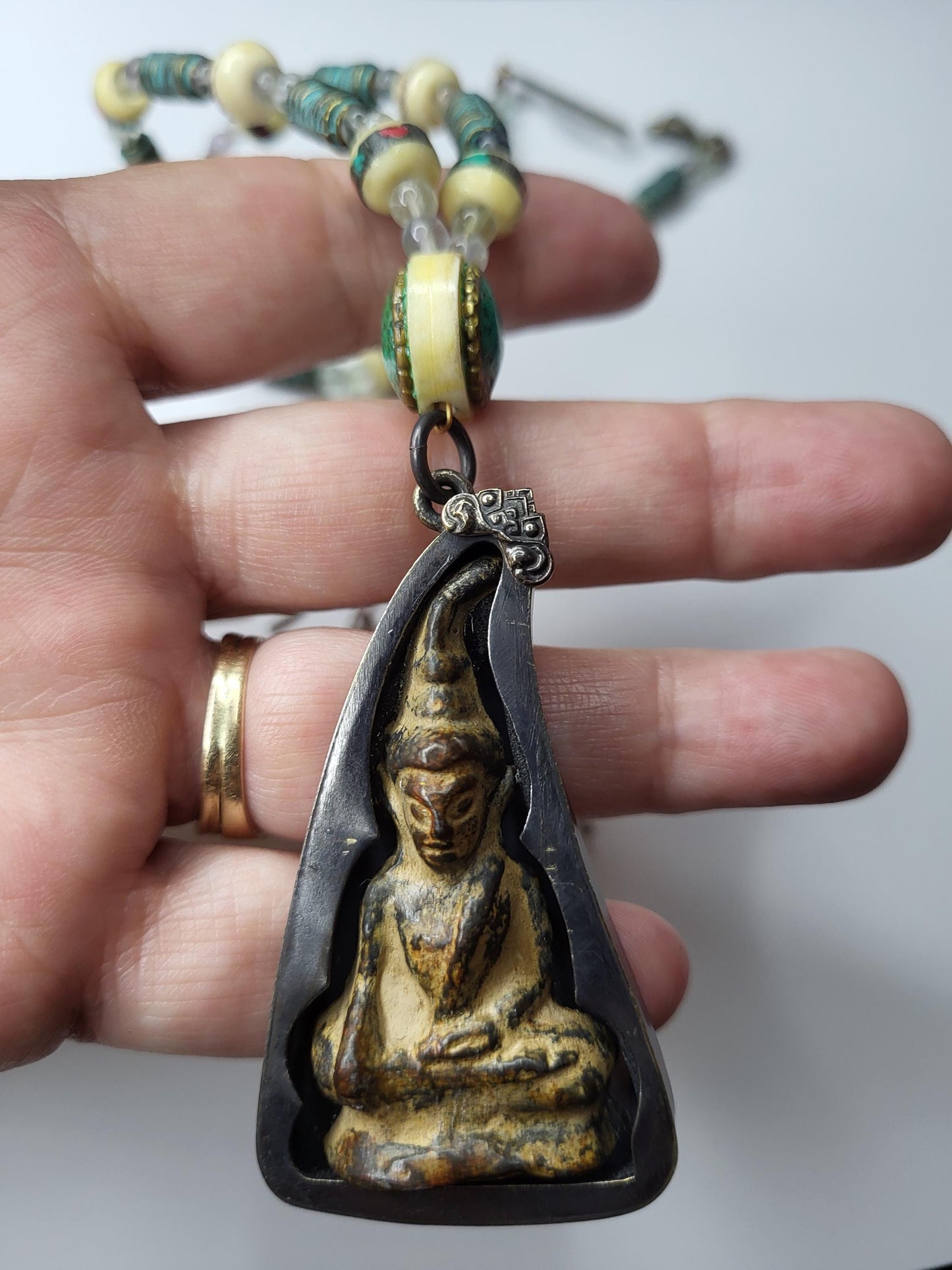 Thai Buddha Amulet Pendant Earrings and Necklace Set