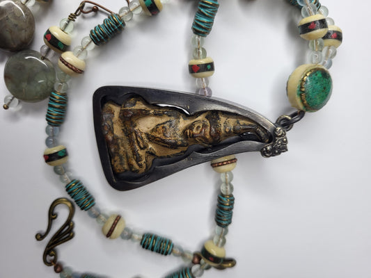 Thai Buddha Amulet Pendant Earrings and Necklace Set