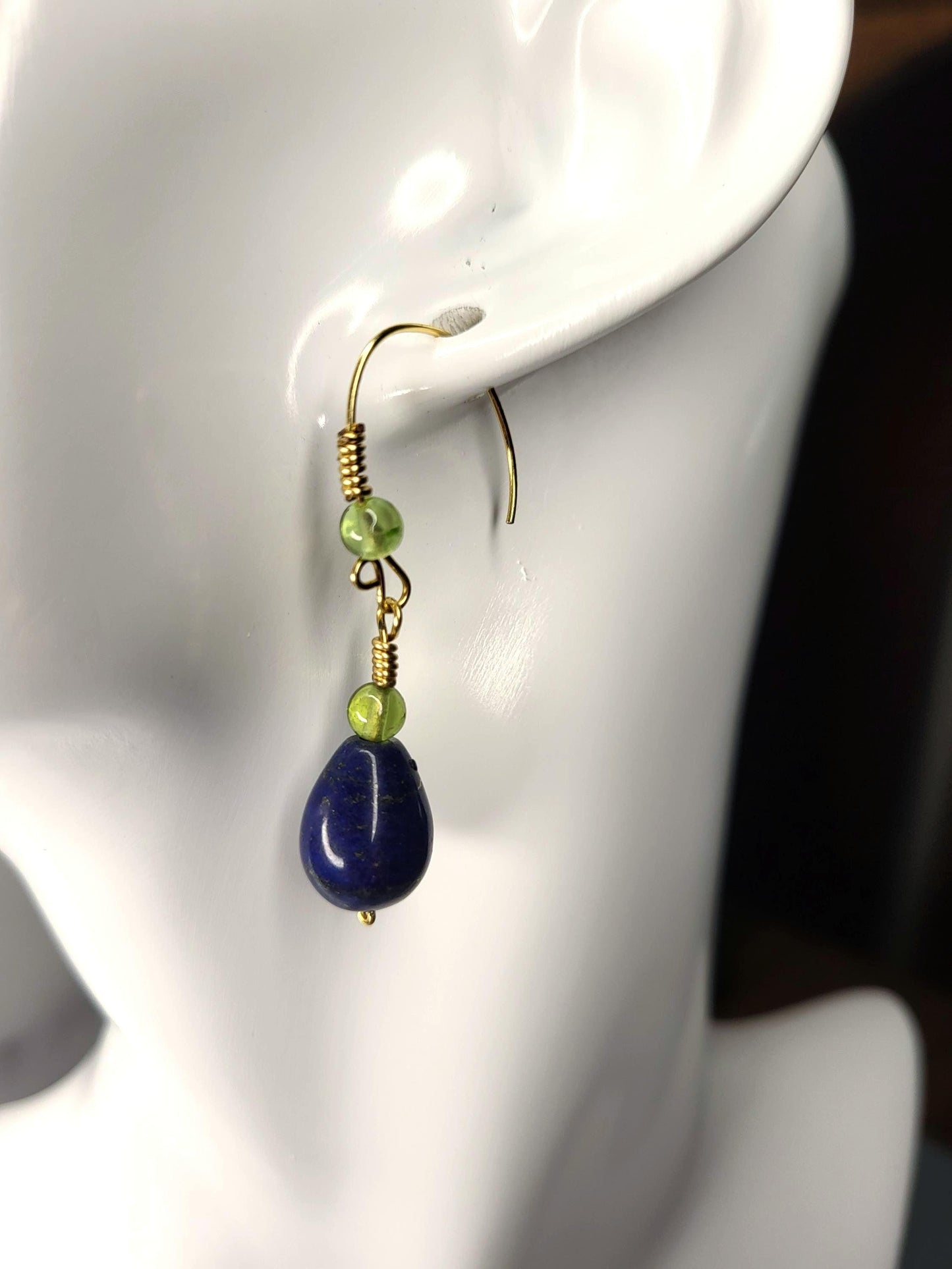 Lapis and Peridot Earrings with Brass Handmade