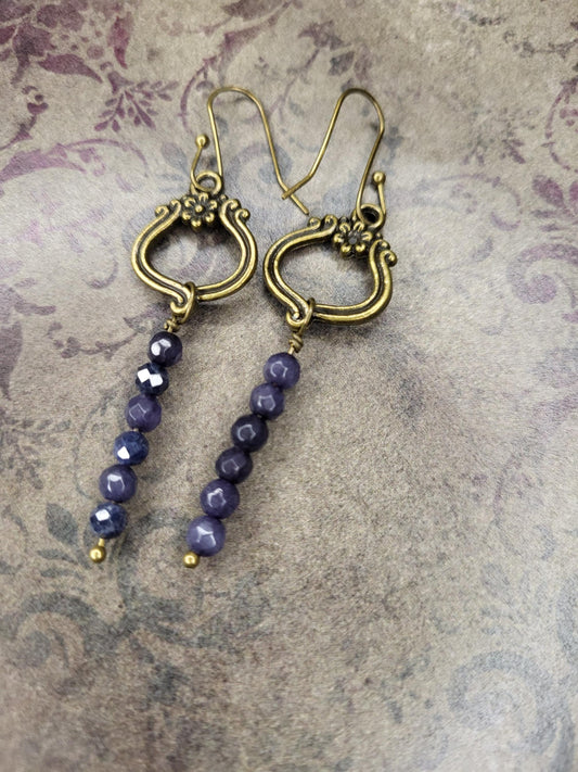Sapphire Jade and bronze drop earrings.