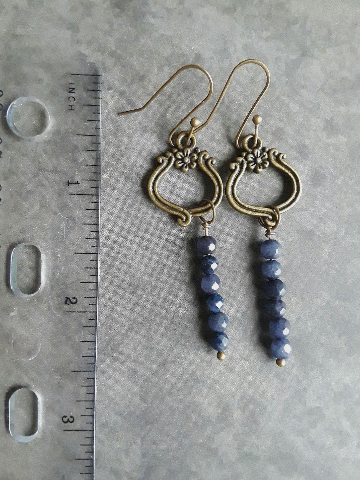Sapphire Jade and bronze drop earrings.