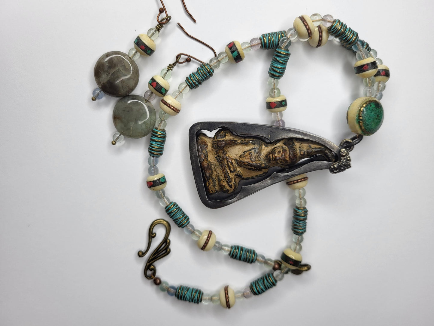 Thai Buddha Amulet Pendant Earrings and Necklace Set