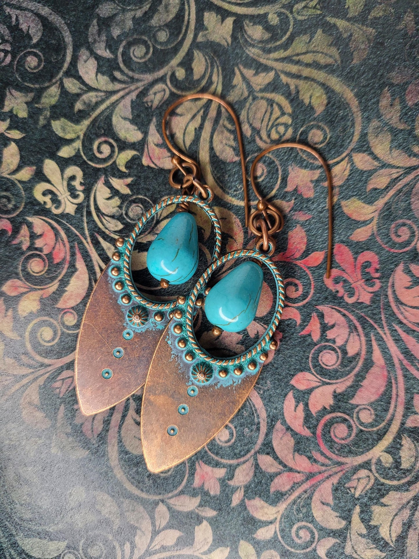 Turquoise and Copper Drop Earrings