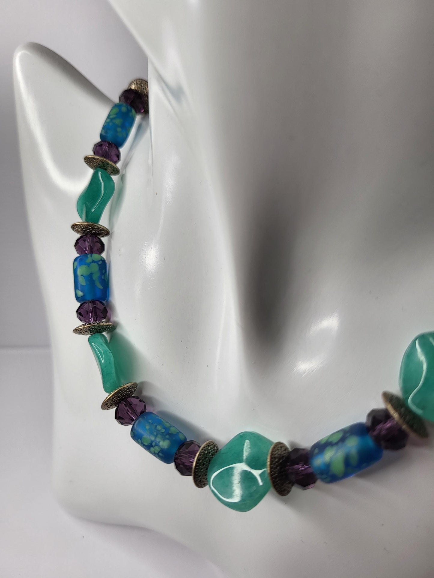 Green Aventurine and Purple Crystal Earrings and Necklace
