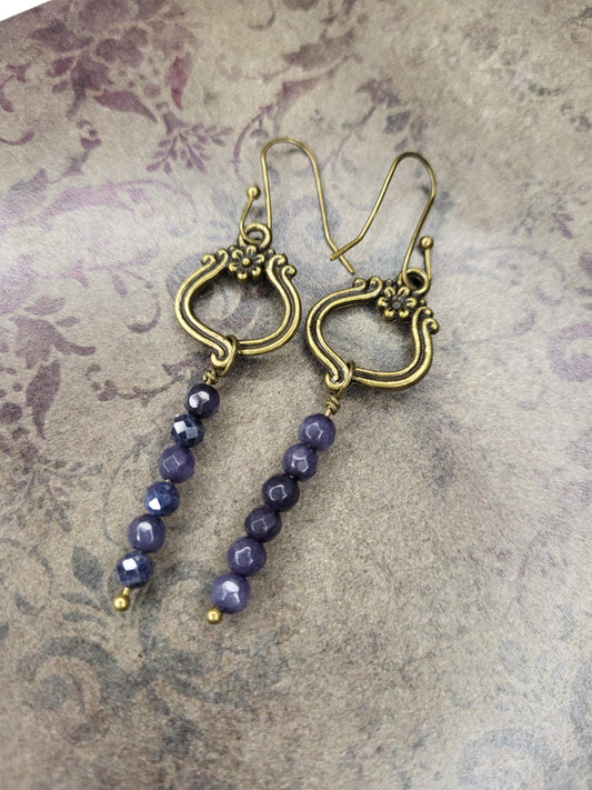 Sapphire Jade and bronze drop earrings.