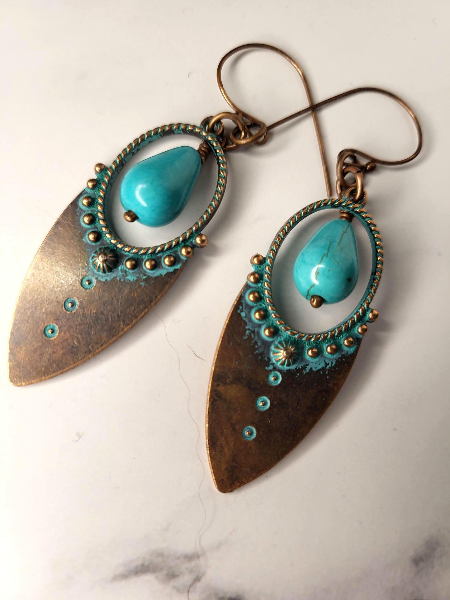 Turquoise and Copper Drop Earrings
