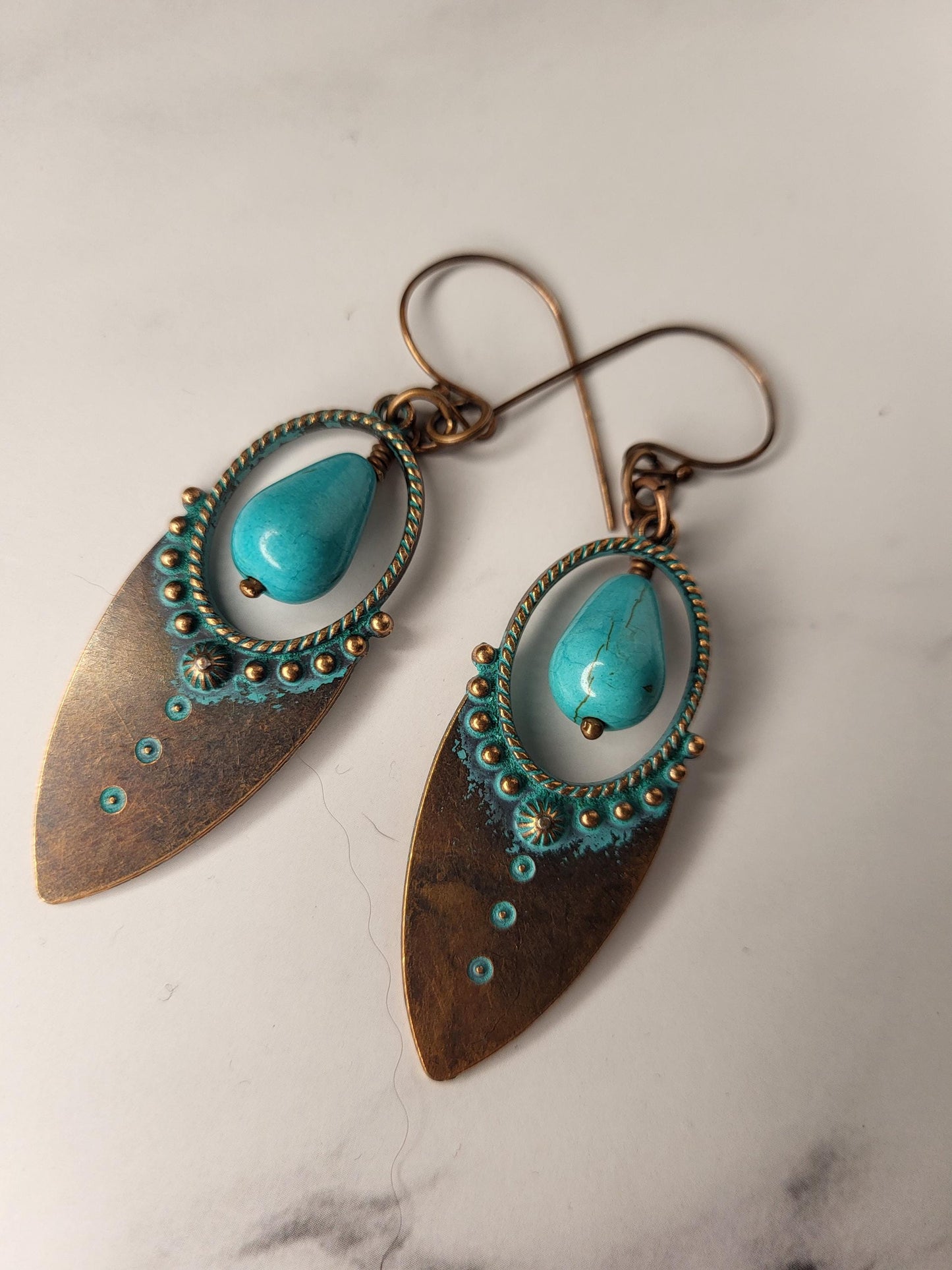 Turquoise and Copper Drop Earrings