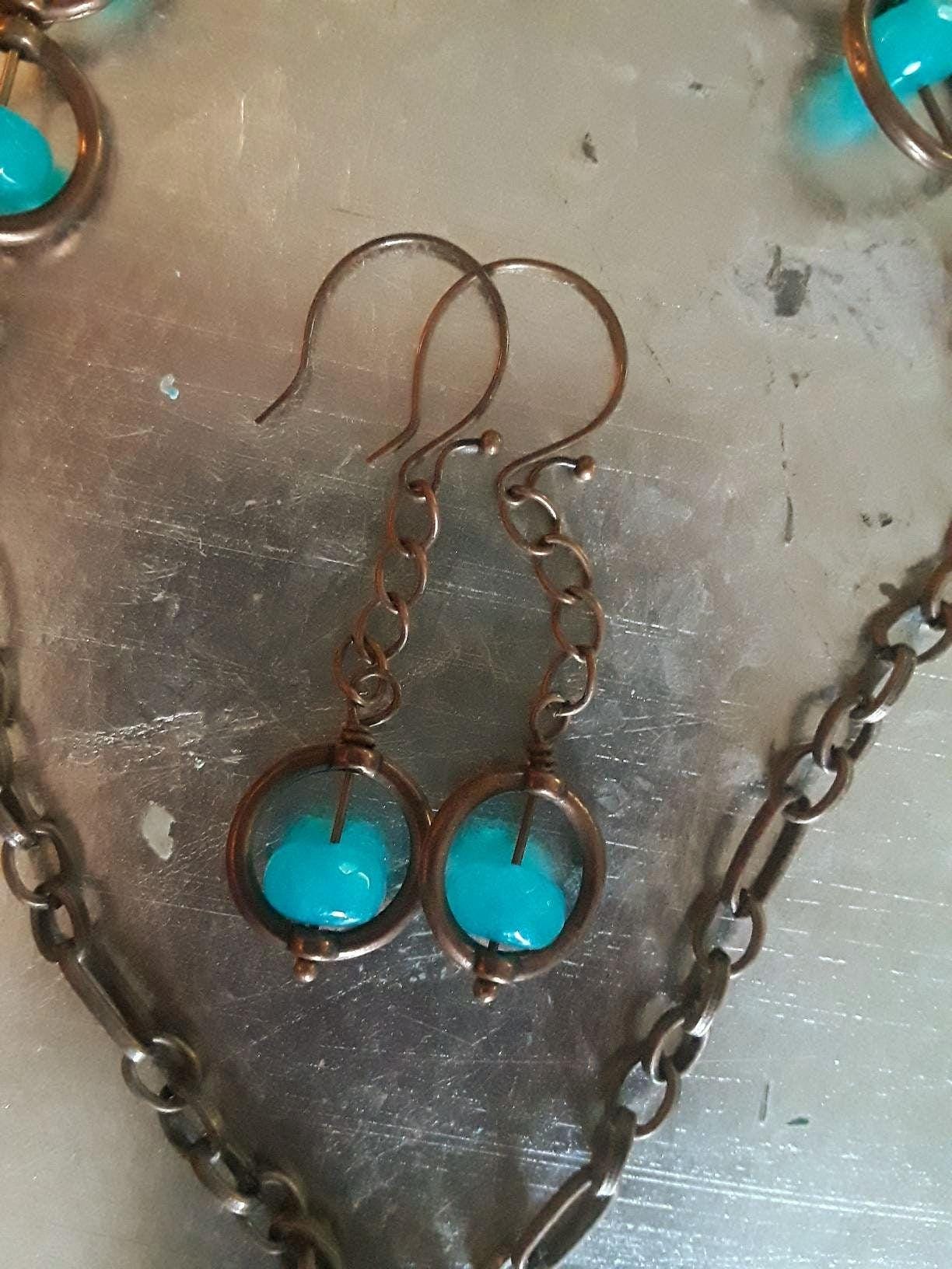 Jasper and Jade Necklace Earring Set – Antique Copper Chain