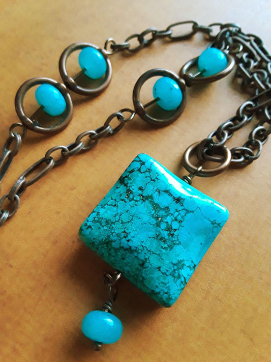 Jasper and Jade Necklace Earring Set – Antique Copper Chain