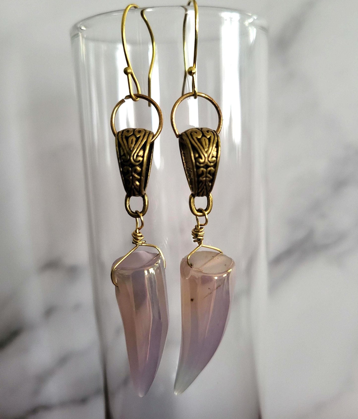 Sharks Tooth Agate Earrings Handmade